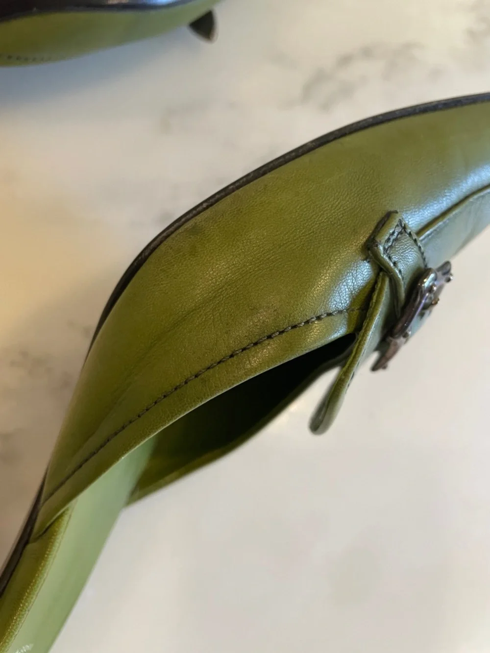 Vintage Prada Green Leather Pointed Kitten Heel Mules, Size 40 - Picture 11 of 14